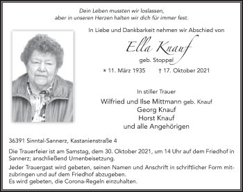 Traueranzeige von Ella Knauf von FZ
