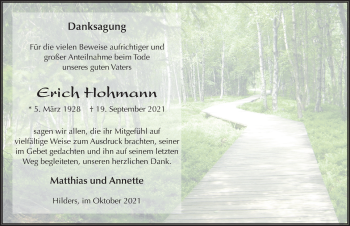 Traueranzeige von Erich Hohmann von FZ