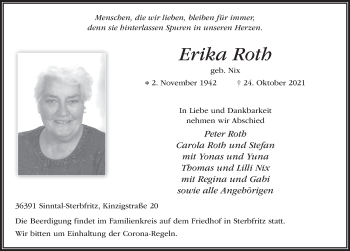 Traueranzeige von Erika Roth von FZ