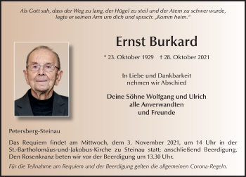 Traueranzeige von Ernst Burkard von FZ