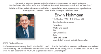 Traueranzeige von Erwin Hohmann von FZ
