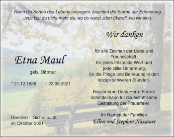 Traueranzeige von Etna Maul von FZ