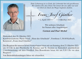 Traueranzeige von Franz-Josef Günther von FZ