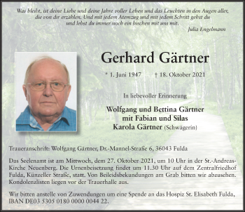 Traueranzeige von Gerhard Gärtner von FZ