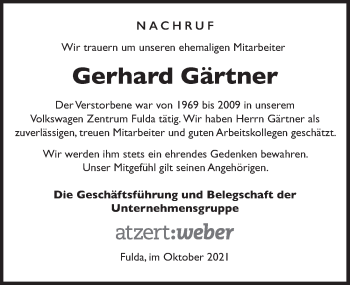 Traueranzeige von Gerhard Gärtner von FZ