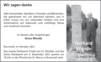 Traueranzeige von Gerhard Wende von FZ