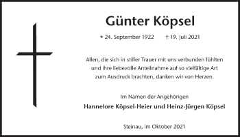 Traueranzeige von Günter Köpsel von FZ