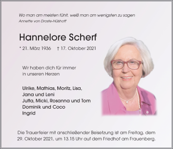 Traueranzeige von Hannelore Scherf von FZ