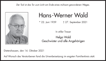 Traueranzeige von Hans-Werner Wald von FZ