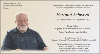 Traueranzeige von Hartmut Schwerd von FZ