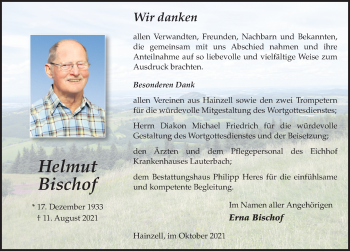 Traueranzeige von Helmut Bischof von FZ