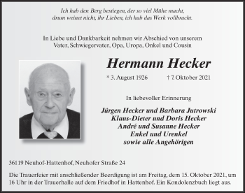 Traueranzeige von Hermann Hecker von FZ