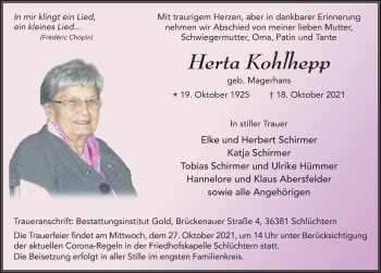 Traueranzeige von Herta Kohlhepp von FZ