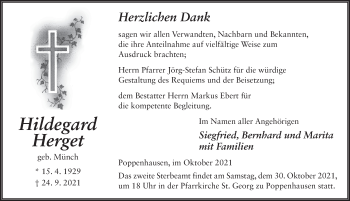 Traueranzeige von Hildegard Herget von FZ