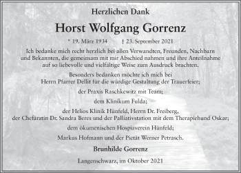 Traueranzeige von Horst Wolfgang Gorrenz von FZ