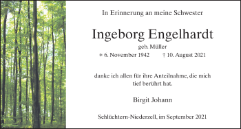 Traueranzeige von Ingeborg Engelhardt von FZ