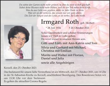 Traueranzeige von Irmgard Roth von FZ