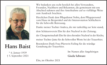 Traueranzeige von Johannes Baist von FZ