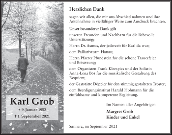 Traueranzeige von Karl Grob von FZ