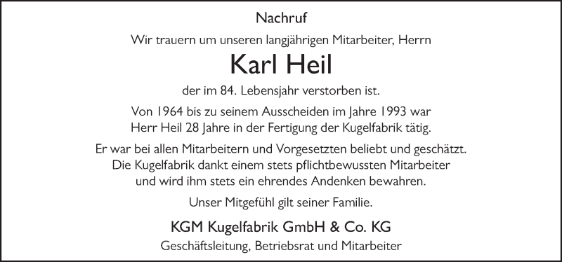  Traueranzeige für Karl Heil vom 06.10.2021 aus FZ