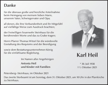Traueranzeige von Karl Heil von FZ