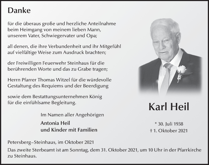  Traueranzeige für Karl Heil vom 23.10.2021 aus FZ