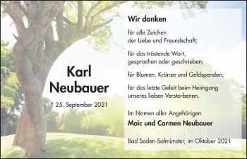 Traueranzeige von Karl Neubauer von FZ
