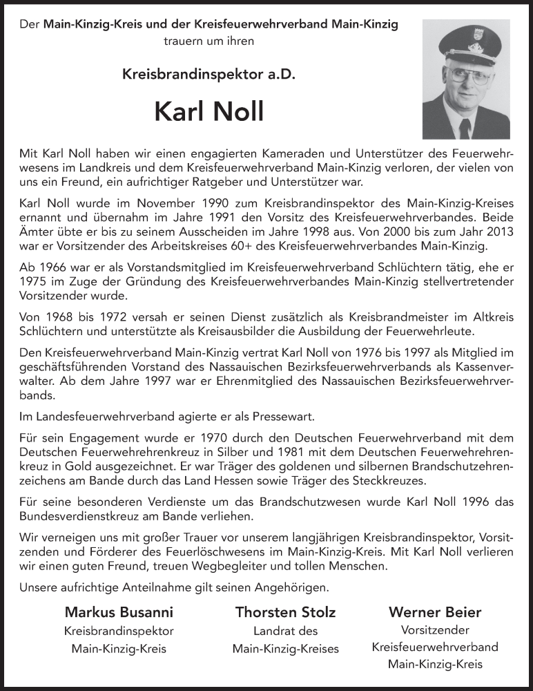  Traueranzeige für Karl Noll vom 13.10.2021 aus FZ