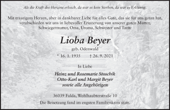Traueranzeige von Lioba Beyer von FZ