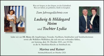 Traueranzeige von Ludwig, Hildegard und Lydia Heim von FZ