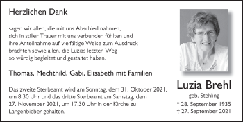 Traueranzeige von Luzia Brehl von FZ
