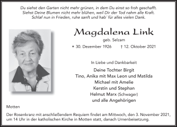 Traueranzeige von Magdalena Link von FZ