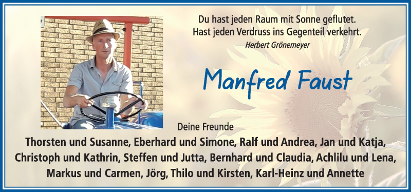  Traueranzeige für Manfred Faust vom 13.10.2021 aus FZ