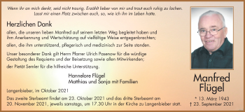 Traueranzeige von Manfred Flügel von FZ