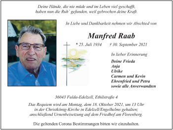 Traueranzeige von Manfred Raab von FZ