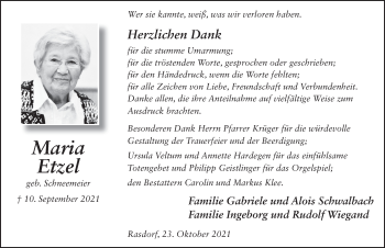 Traueranzeige von Maria Eetzel von FZ