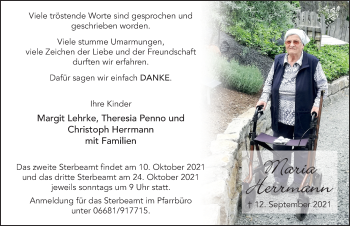 Traueranzeige von Maria Herrmann von FZ