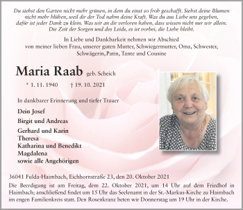 Traueranzeige von Maria Raab von FZ
