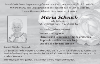 Traueranzeige von Maria Scheuch von FZ