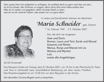 Traueranzeige von Maria Schneider von FZ