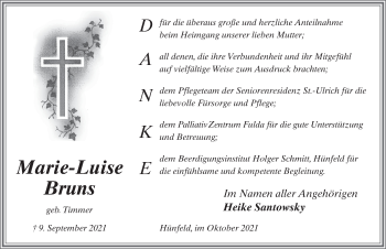 Traueranzeige von Marie-Luise Bruns von FZ