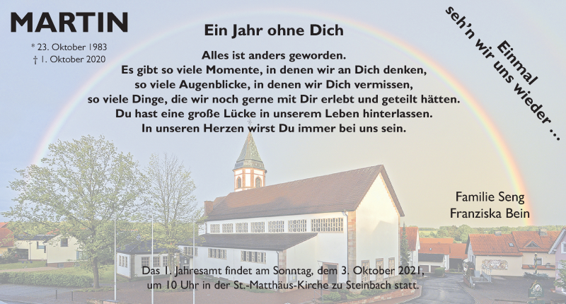  Traueranzeige für Martin Seng vom 01.10.2021 aus FZ