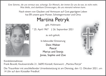 Traueranzeige von Martina Petryk von FZ