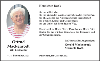 Traueranzeige von Ortrud Mackenrodt von FZ