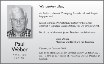 Traueranzeige von Paul Weber von FZ
