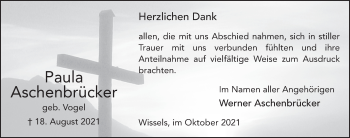 Traueranzeige von Paula Aschenbrücker von FZ
