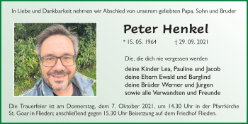 Traueranzeige von Peter Henkel von FZ