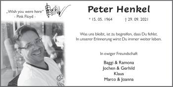 Traueranzeige von Peter Henkel von FZ