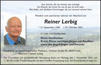 Traueranzeige von Reiner Larbig von FZ