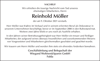 Traueranzeige von Reinhold Möller von FZ